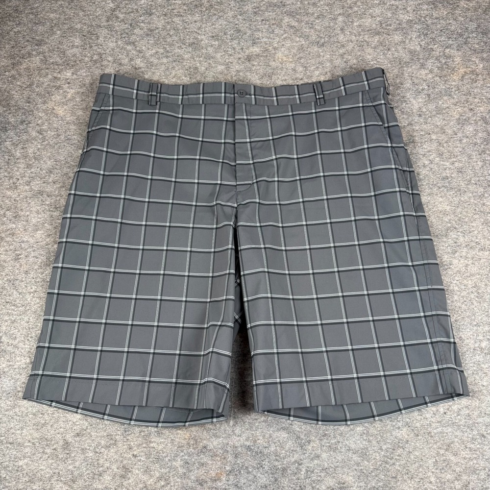 Nike Golf Performance Shorts 11" Pockets Polyester Stretch Plaid Gray Mens 42‎